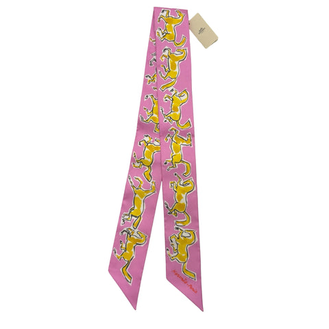【新品未使用】 Hermes エルメス TWILLY ツイリー 《自由の馬》 小物 ローズ・ヴィフ / ジョーヌ・ヴィフ / 白 シルク100％ 新品未使用