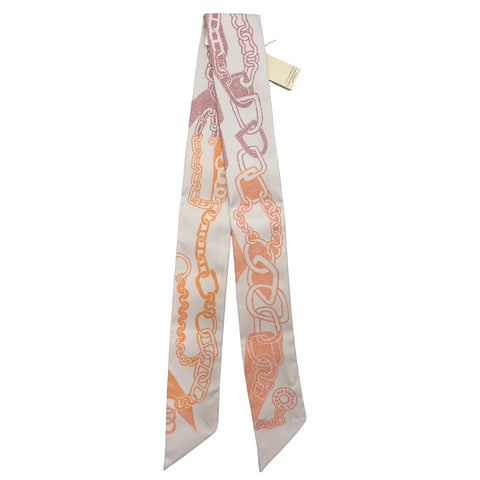 【新品未使用】 Hermes エルメス TWILLY ツイリー 《ブックル・エ・マイヨン》 小物 グレージュ / ブリック / オレンジ シルク100％ 新品未使用