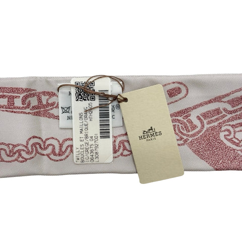 【新品未使用】 Hermes エルメス TWILLY ツイリー 《ブックル・エ・マイヨン》 小物 グレージュ / ブリック / オレンジ シルク100％ 新品未使用
