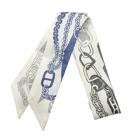 【新品未使用】 Hermes エルメス TWILLY ツイリー 《ブックル・エ・マイヨン》 小物 白 / アントラシト / アンクル シルク100％ 新品未使用
