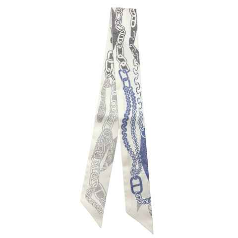 【新品未使用】 Hermes エルメス TWILLY ツイリー 《ブックル・エ・マイヨン》 小物 白 / アントラシト / アンクル シルク100％ 新品未使用
