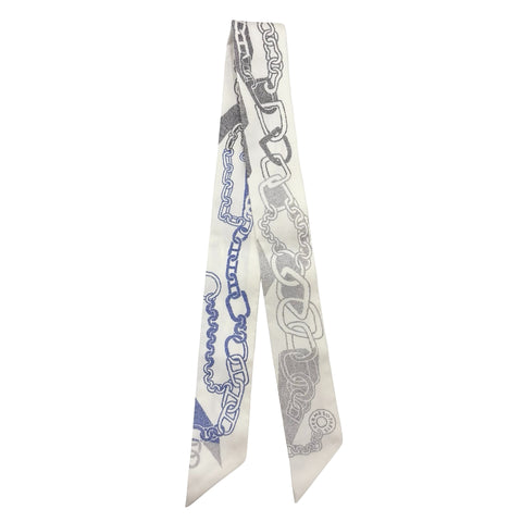 【新品未使用】 Hermes エルメス TWILLY ツイリー 《ブックル・エ・マイヨン》 小物 白 / アントラシト / アンクル シルク100％ 新品未使用