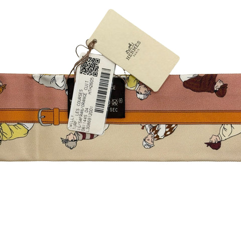 【新品未使用】 Hermes エルメス TWILLY ツイリー 《競馬》 小物 サフラン / オランジュ・キュイ / ベージュ・ドレ シルク100％ 新品未使用