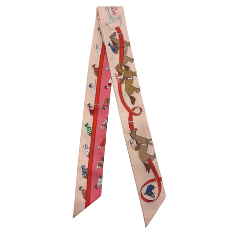 【新品未使用】 Hermes エルメス TWILLY ツイリー 《競馬》 小物 ローズ・パール / レッド / ブルー シルク100％ 新品未使用