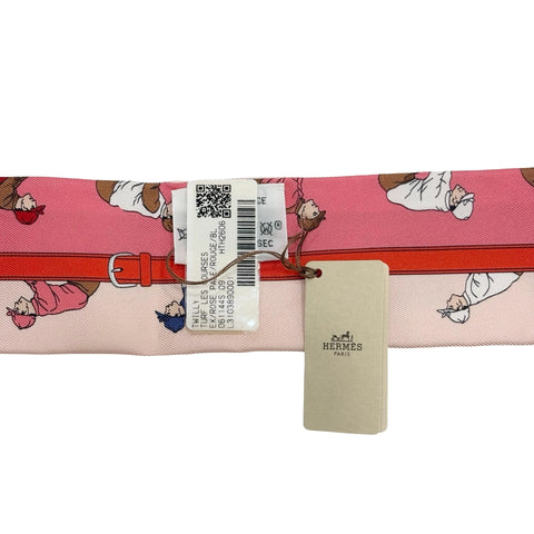 【新品未使用】 Hermes エルメス TWILLY ツイリー 《競馬》 小物 ローズ・パール / レッド / ブルー シルク100％ 新品未使用
