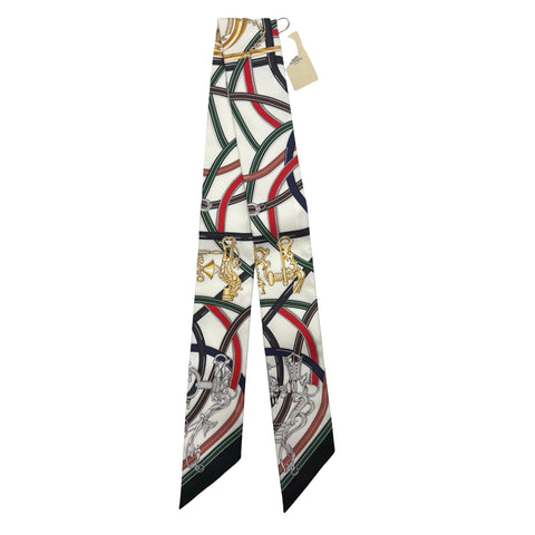 【新品未使用】 Hermes エルメス TWILLY ツイリー 《伝説のハーネス》 小物 白 / ヴェール・ロデン / レッド シルク100％ 新品未使用