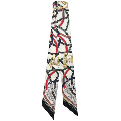 【新品未使用】 Hermes エルメス TWILLY ツイリー 《伝説のハーネス》 小物 白 / ヴェール・ロデン / レッド シルク100％ 新品未使用