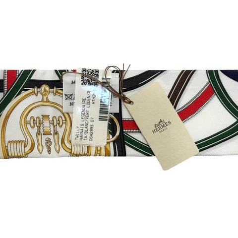 【新品未使用】 Hermes エルメス TWILLY ツイリー 《伝説のハーネス》 小物 白 / ヴェール・ロデン / レッド シルク100％ 新品未使用