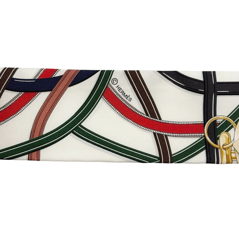 【新品未使用】 Hermes エルメス TWILLY ツイリー 《伝説のハーネス》 小物 白 / ヴェール・ロデン / レッド シルク100％ 新品未使用