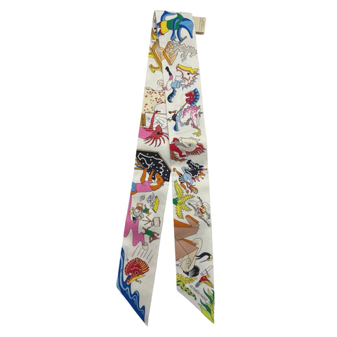 【新品未使用】Hermes エルメス TWILLY ツイリー 《アカデミア・イピカ》 小物 白 / イエロー / マルチカラー シルク100％ 新品未使用