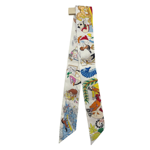 【新品未使用】Hermes エルメス TWILLY ツイリー 《アカデミア・イピカ》 小物 白 / イエロー / マルチカラー シルク100％ 新品未使用
