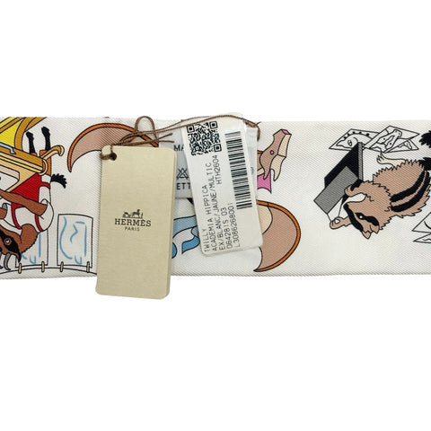 【新品未使用】Hermes エルメス TWILLY ツイリー 《アカデミア・イピカ》 小物 白 / イエロー / マルチカラー シルク100％ 新品未使用