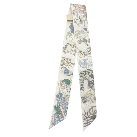 【新品未使用】 Hermes エルメス TWILLY ツイリー 《アカデミア・イピカ》 小物 白 / ブルー・クレール / グリーン シルク100％ 新品未使用