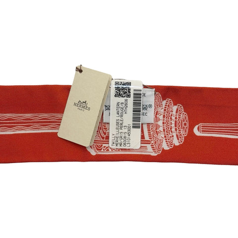 【新品未使用】 Hermes エルメス TWILLY ツイリー 《メルヴェイユーズ・ランタン》 小物 グリ・ペルル / レッド / 白 シルク100％ 新品未使用