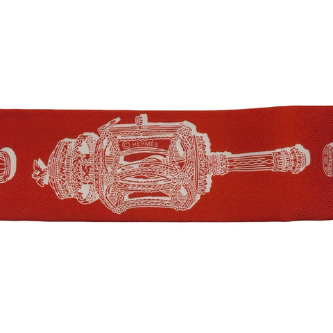 【新品未使用】 Hermes エルメス TWILLY ツイリー 《メルヴェイユーズ・ランタン》 小物 グリ・ペルル / レッド / 白 シルク100％ 新品未使用