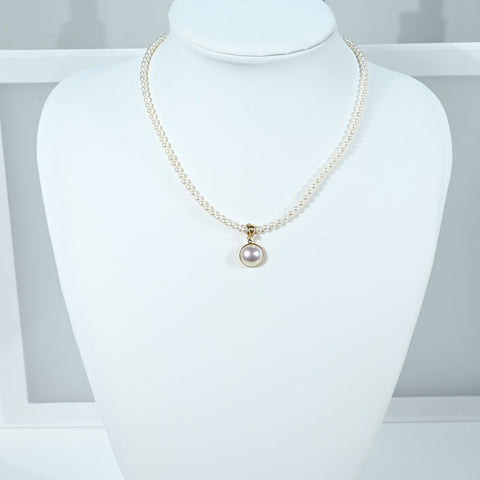 【中古】TASAKI タサキ K18YG MABE PEARL PENDANT ＆ AKOYA NECKLACE マベパールペンダント ＆ アコヤパールネックレス 12.5mm P3.5-4.0mm D0.01ct 11.4g
