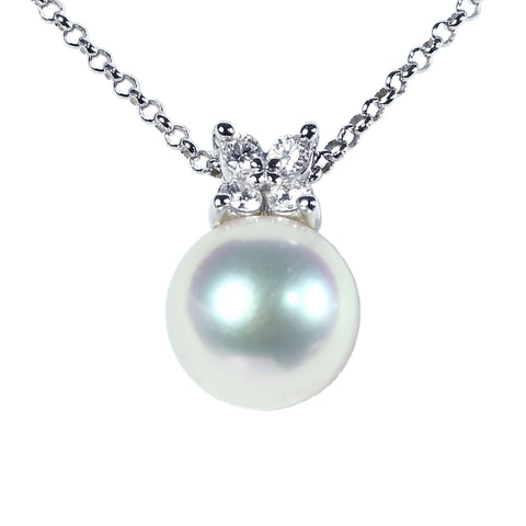 【中古】TASAKI タサキ K18WG アコヤパールペンダントネックレス P7.4mm D0.05ct 2.1g