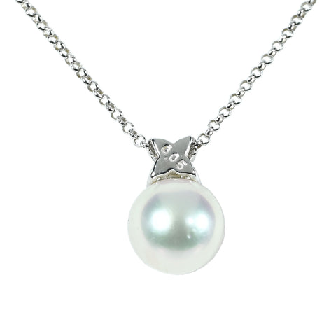 【中古】TASAKI タサキ K18WG アコヤパールペンダントネックレス P7.4mm D0.05ct 2.1g