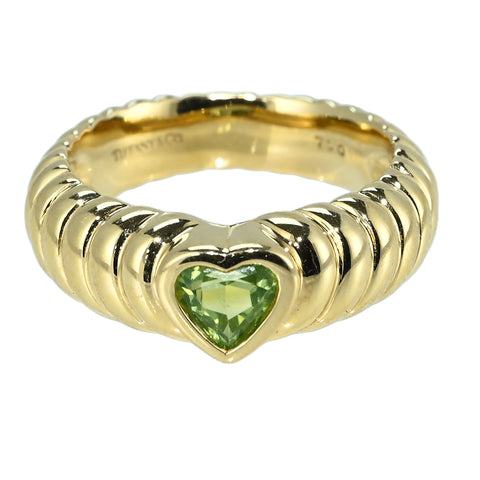 【中古】T＆Co ティファニー K18YG 750 PERIDOT RING  ハートシェイプ  ペリドット リブドフレンドシップリング 5.8g #9