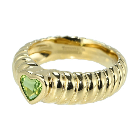 【中古】T＆Co ティファニー K18YG 750 PERIDOT RING  ハートシェイプ  ペリドット リブドフレンドシップリング 5.8g #9