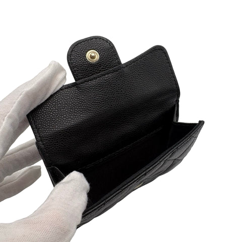 【中古】 CHANEL シャネル WALLET 三つ折り財布 小物 ブラック キャビアスキン 中古 BLACK CAVIARSKIN