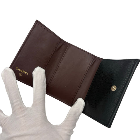 【中古】 CHANEL シャネル WALLET 三つ折り財布 小物 ブラック キャビアスキン 中古 BLACK CAVIARSKIN