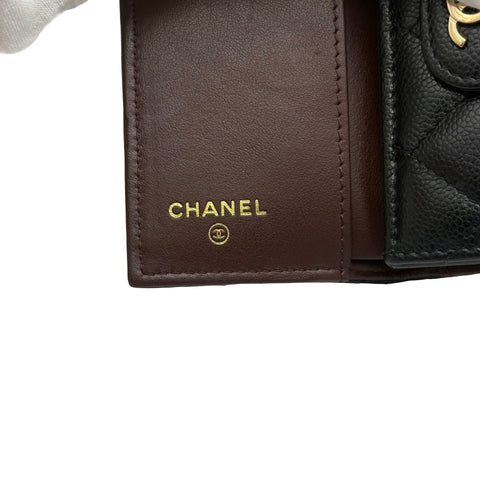 【中古】 CHANEL シャネル WALLET 三つ折り財布 小物 ブラック キャビアスキン 中古 BLACK CAVIARSKIN