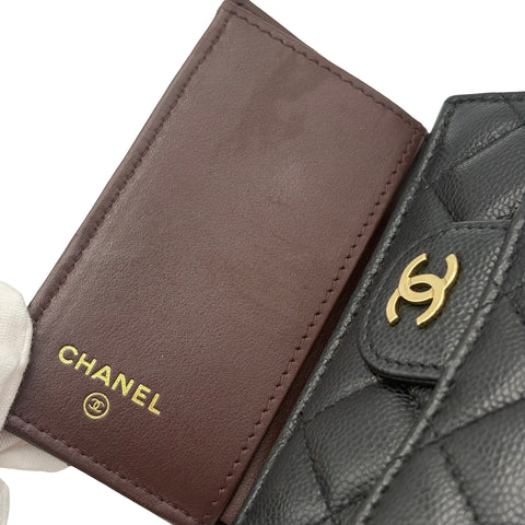 【中古】 CHANEL シャネル WALLET 三つ折り財布 小物 ブラック キャビアスキン 中古 BLACK CAVIARSKIN