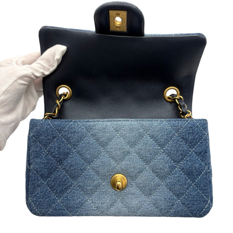 【中古】 CHANEL シャネル MINI MATELASSE CHAIN SHOULDER BAG ミニマトラッセチェーンショルダーバッグ デニム ICチップ(2021年~) ブルー デニム 中古 USED バッグ