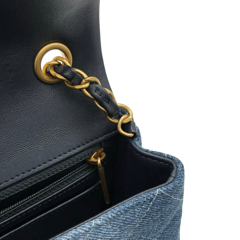【中古】 CHANEL シャネル MINI MATELASSE CHAIN SHOULDER BAG ミニマトラッセチェーンショルダーバッグ デニム ICチップ(2021年~) ブルー デニム 中古 USED バッグ
