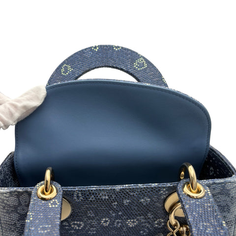 【美品】 Christian Dior クリスチャン ディオール LADY DIOR BAG レディ ディオール バッグ ハンドバッグ ブルー系 リザード 中古 USED バッグ