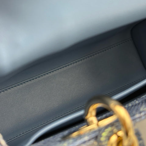 【美品】 Christian Dior クリスチャン ディオール LADY DIOR BAG レディ ディオール バッグ ハンドバッグ ブルー系 リザード 中古 USED バッグ