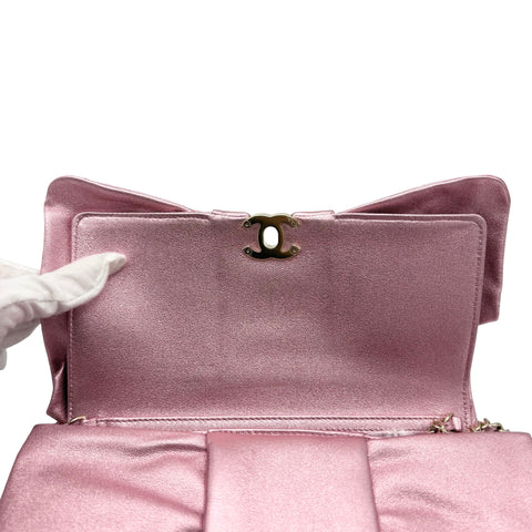 【中古】 CHANEL シャネル RIBBON EVENING BAG リボンイブニングバック ショルダーバッグ ランダム番(2021年～) ピンク ラムスキン 中古 USED バッグ