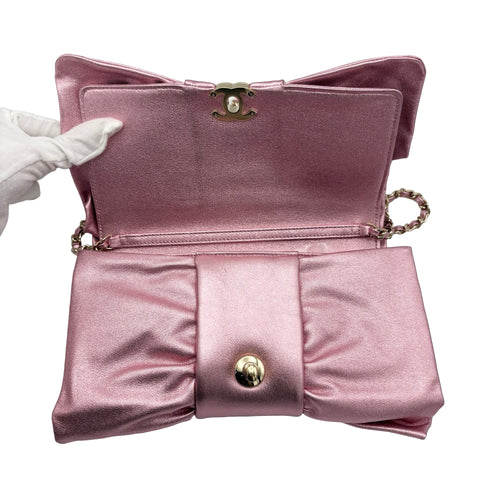 【中古】 CHANEL シャネル RIBBON EVENING BAG リボンイブニングバック ショルダーバッグ ランダム番(2021年～) ピンク ラムスキン 中古 USED バッグ
