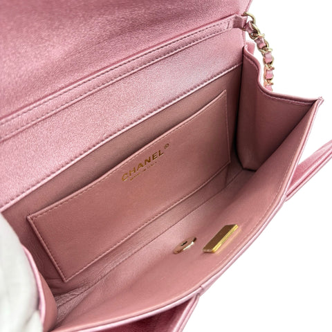 【中古】 CHANEL シャネル RIBBON EVENING BAG リボンイブニングバック ショルダーバッグ ランダム番(2021年～) ピンク ラムスキン 中古 USED バッグ
