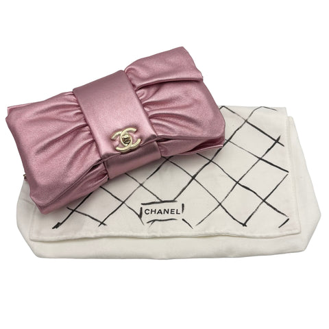 【中古】 CHANEL シャネル RIBBON EVENING BAG リボンイブニングバック ショルダーバッグ ランダム番(2021年～) ピンク ラムスキン 中古 USED バッグ