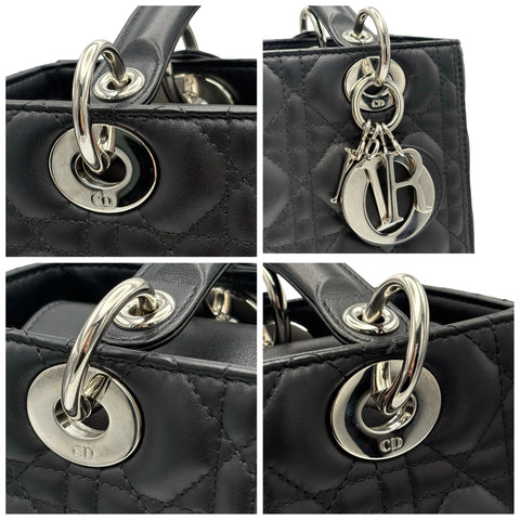 【中古】Christian Dior クリスチャン ディオール LADY DIOR MEDIUM BAG レディディオール ミディアム ハンドバッグ 14-BO-1210(2020年) ブラック ラムスキン 中古 USED バッグ