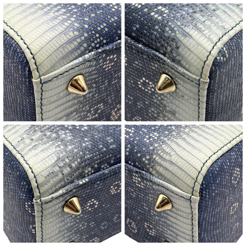 【美品】 Christian Dior クリスチャン ディオール LADY DIOR BAG レディ ディオール バッグ ハンドバッグ ブルー系 リザード 中古 USED バッグ