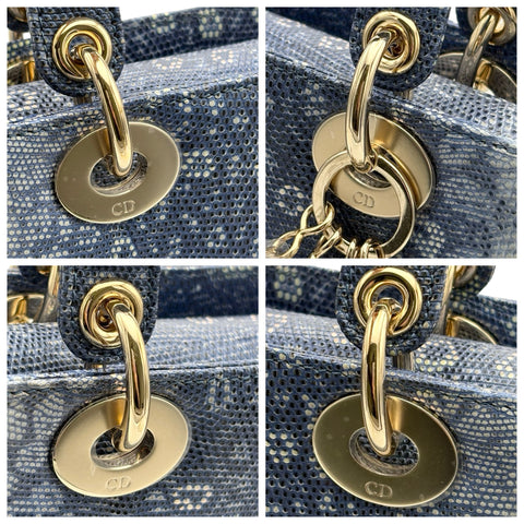 【美品】 Christian Dior クリスチャン ディオール LADY DIOR BAG レディ ディオール バッグ ハンドバッグ ブルー系 リザード 中古 USED バッグ