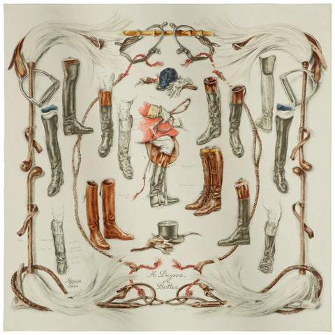 【新品未使用】 Hermes エルメス カレ90《ブーツについて》 スカーフ SCARF パーシュマン/アントラシト/コライユ シルク100％ 新品未使用 100%SILK