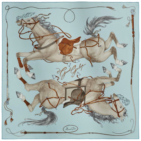 【新品未使用】Hermes エルメス カレ90《グラン・ギャロップ》 スカーフ SCARF ブルー·シエル/グレー/キュイール シルク100％ 新品未使用 100%SILK