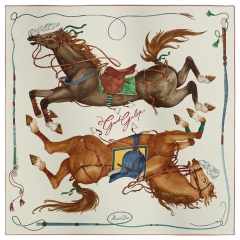 【新品未使用】 Hermes エルメス カレ90《グラン・ギャロップ》 スカーフ SCARF クレーム/キュイール/グリーン シルク100％ 新品未使用 100%SILK