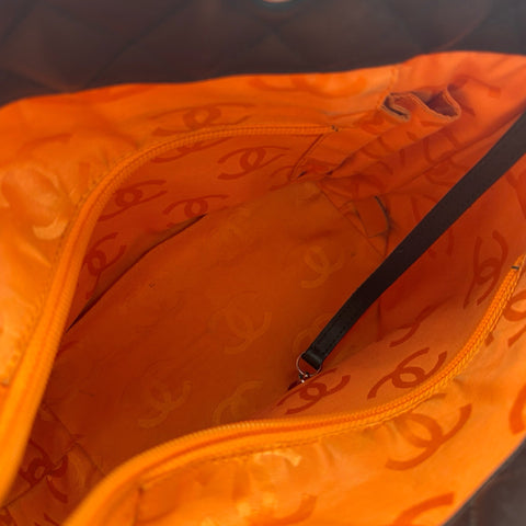 【中古】 CHANEL シャネル CAMBON カンボン トートバッグ 9番台(2004‐2005年) ブラウン レザー 中古 USED バッグ SALE セール