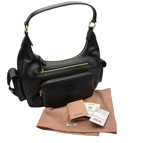 【美品】 miu miu ミュウミュウ miu miu POCKET LEATHER BAG ポケット ナッパレザー バッグ ショルダーバッグ ブラック カーフスキン 未使用 美品 バッグ