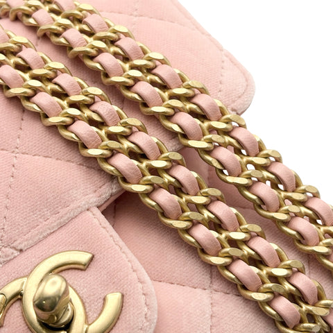 【中古】 CHANEL シャネル MINI MATELASSE ミニマトラッセ チェーンショルダーバッグ ICチップ(2021年~) ピンク ベルベット×レザー 中古 USED バッグ
