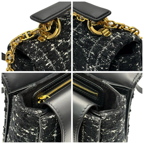 【美品】 Christian Dior クリスチャン ディオール JOLLY MINI ジョリー トップハンドルバッグ スモール ショルダーバッグ ブラック ツイード 美品 USED バッグ