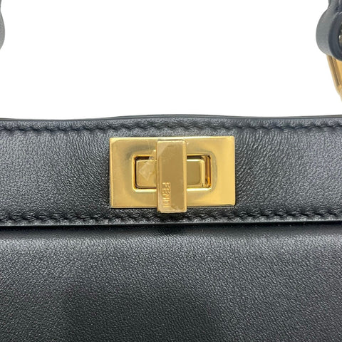 【中古】 FENDI フェンディ ピーカブーISeeUプチ BLACK カーフレザー ショルダーバッグ ハンドバッグ USED バッグ