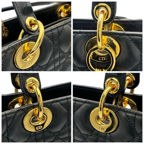 【中古】Christian Dior クリスチャン ディオール LADY DIOR MM レディデイオール MM ハンドバッグ **-**-1016(2006年) ブラック ラムスキン 中古 BLACK LAMBSKIN USED バッグ