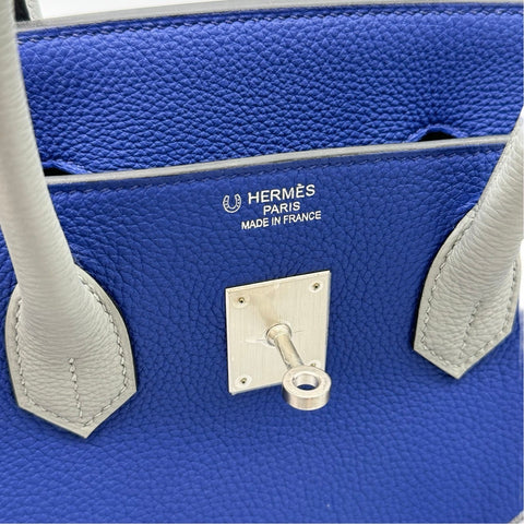 【中古】 Hermes エルメス  バーキン35 ブルーエレクトリック グリムエット トゴ シルバー金具 A刻(2017年) ブランドバッグ ハンドバッグ バッグ 中古品 レディース (HERMES,BIRKIN35,BLUE ELECTRIC,GRIS MOUETTE,Togo,silver,handbag,used)