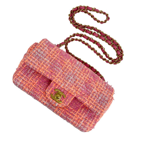 【美品】 CHANEL シャネル MINI MATELASSE ミニマトラッセ ショルダーバッグ ランダム番(2024年) ピンク/オレンジ ツイード 中古 USED バッグ